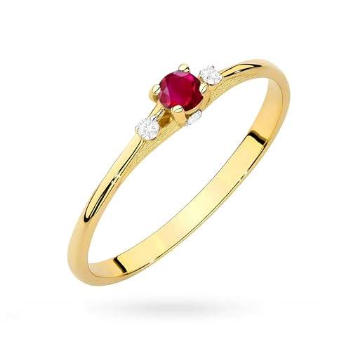 Sakrami Bague femme en or 14 carats jaune ou blanc avec rubis naturel 0,15 ct et 4 diamants...