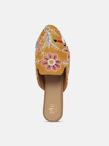 Image of OPIVE's Mehandi Women's Mojari Jutti Ethnic Punjabi Juttis Traditional Flat Embroidered Canvas Fancy Bellies Comfortable Sole for Womens & Girls