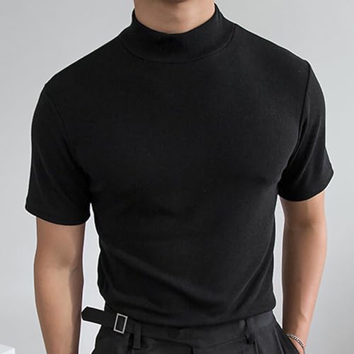 Generic Mens Mock Neck Shirts Short Sleeve Solid Color Slim Fit Turtleneck Pullover Basic Tees T-Shirts Undershirt Tops2