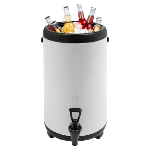 Stainless Steel Beverage Dispenser, Hot Cold Drink Container with Spigot Commercial Coffee Dispenser Insulated Beverage Container with Spout for Coffee, Tea, Juice, Parties (White, 12L)