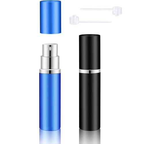 2 Pcs Perfume Atomiser,Perfume Travel Bottle,5ml Portable Travels Aftershave Atomisers Refillable Mini Metal Perfumes Spray Bottle for Men,Woman Bottom Filling Small Fragrance Decanter(Black & Blue)