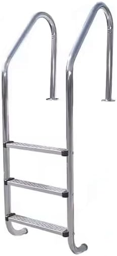 poolzilla three tread salt ladder - deck mounted stainless steel entry and exit system, with pre-drilled flange-style end and stainless steel steps