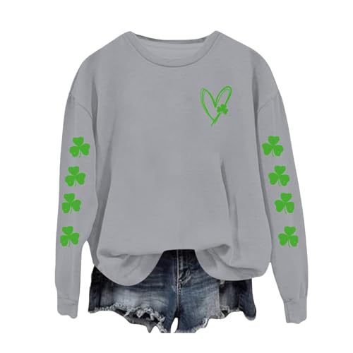 Genérico 𝐏olar Mujer Cremallera Granate Women's Spring Round Neck St. Day Letter Printed Loose Casual Hoodie Sudaderas Mujer Capucha Negra (Grey, XXL)