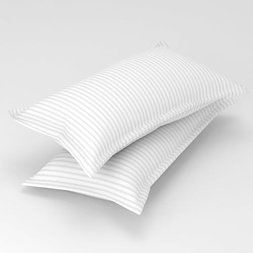 Image of Blue Strip 2 Piece Satin Stripe Glace Cotton Pillow Covers, White