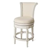 Maven Lane Pullman Counter Stool 26 Inches – Swivel Stool with Footrest – Cream Solid Wood Frame & Natural Fabric Upholstery – Perfect for Kitchen Islands & Counters