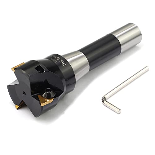Image of OSCARBIDE Indexable End Mill R8 Shank TPG32,2 inch Cutting Diameter,3 Flutes | 6 inch Overall length | 3 TPCN32PDTR /TPG322 Carbide Inserts | For Steel & Stainless & Cast Iron & Aluminum | Smooth Finishing