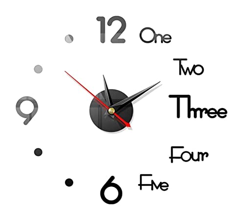 Horloge murale moderne sans cadre miroir 3D pour décoration créative noire