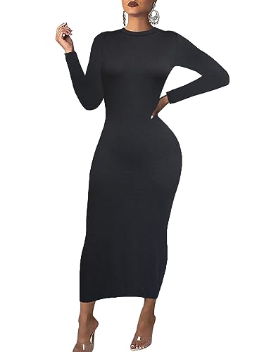 Women's Long Sleeve Bodycon Dress - Maxi Casual Fall Club Party Long Tight Pencil Dresses