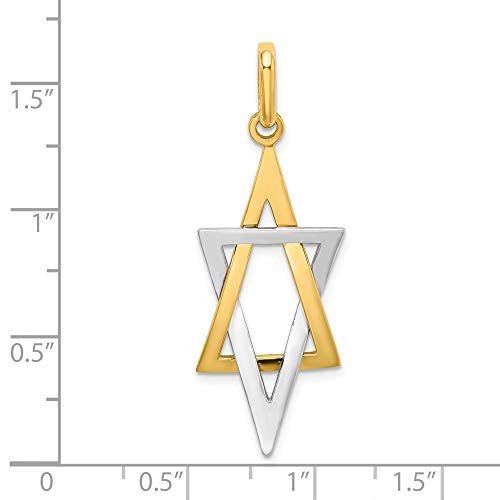 Solid 14k White and Yellow Gold Two Toned Elongated Jewish Star of David Lucky Jewish Charm Pendant - 38mm x 14mm3