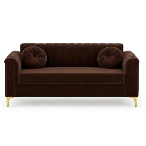 Image of FURNY Dorino 2 Seater Fabric Sofa Set (Dark Brown) Premium Velvet Finish Durable & Comfortable Ideal for Living Room