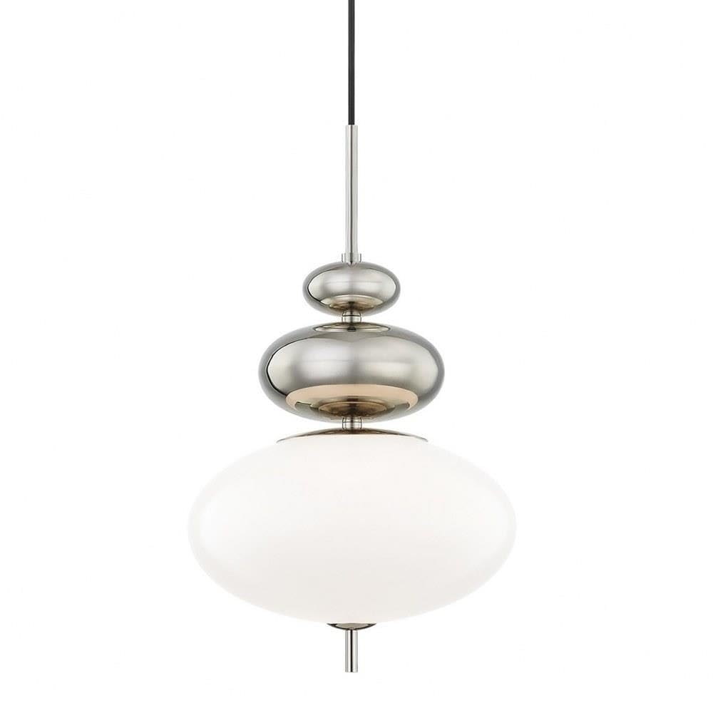 MITZI HUDSON VALLEY LIGHTING H347701-PN Elsie Pendants, 1-light, 60W, Polished Nickel Finish, Opal Glossy Glass (13''W x 21''H)