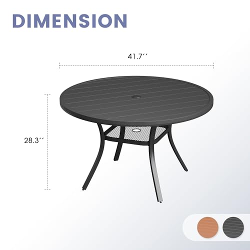 Image of VICLLAX Outdoor Patio Round Dining Table, 41.7 inchx 41.7 inch Plastic Tabletop with Storage Shelf for Deck Lawn Garden Backyard, Black
