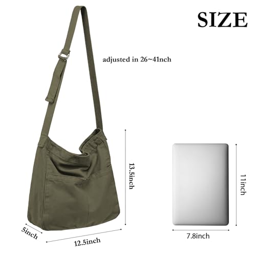 Bolso tote de lona para mujer, grande, verde miniatura 4