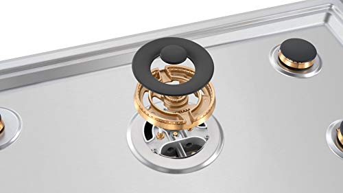 ROBAM G515 36” Gas Cooktop Stove with 5 Italian-Made DEFENDI Burners (Pure Copper) | 20,000 BTU w/Flame Failure System, Matte Cast Iron Grates (Including Wok Grate) | Natural Gas Or LPG