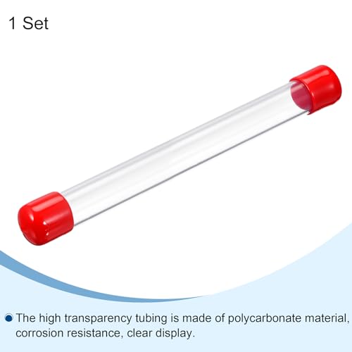 Image of PATIKIL Clear Rigid Tube Round Plastic Tubing with Red Rubber Caps Polycarbonate Water Pipe, 305mm / 12 Inch Length, 18mmx20mm /0.71 inchx0.8 inch, 1 Set
