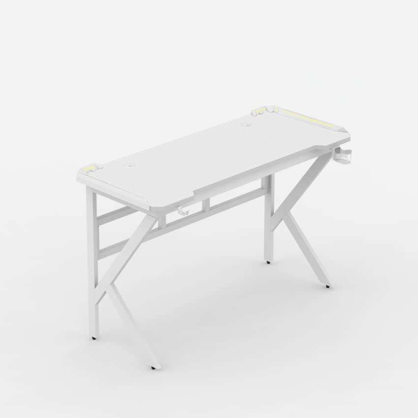 Produce Shop Mesa Gamer LED de Carbono con Soporte para Auriculares y Bebidas 120x60 Sportbot LED 120 - Blanco