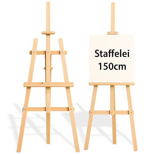 Staffelei Holz groß Leinwand Ständer 150 cm - Holzständer für Sitzplan Hochzeit Canvas Painting Staffeleien Bilderständer Easel für Kinder und Erwachsene Kiefernholz