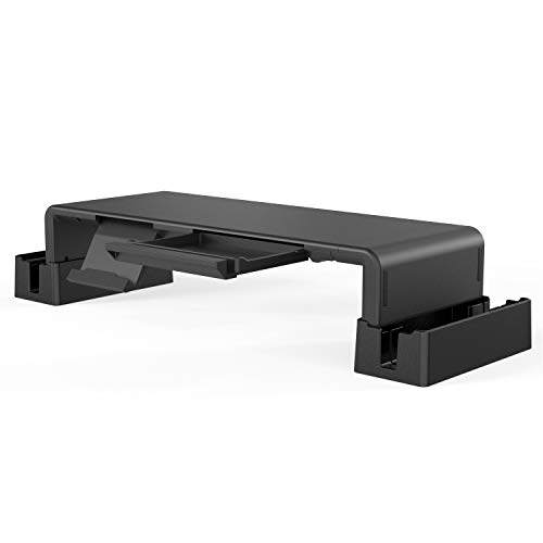 【昇級版】モニター台 机上台+収納ラック2個入【折りたたみ式・収納】 三段階高さ調整 引き出し付き スマホホルダー付き 軽量で頑丈 滑り止め 耐荷重50kg MiiKARE iMac、PC作業にサポート テレワークや在宅勤務に最適- ブラック