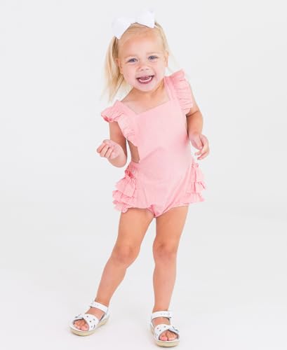 RuffleButts Pink Embroidered Vintage Dot Flutter Overall Romper - 18-24m3