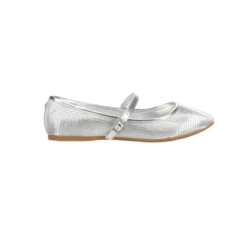 NINA Kids Girls Wally Metallic Rhinestone Mary Jane Ballet Flats - Silver