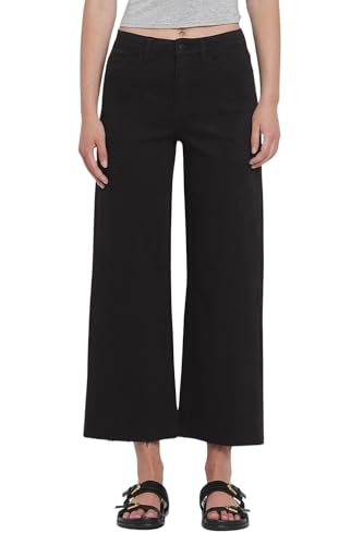 VERVET Women's High-Rise Crop Wide Leg Jeans in Black