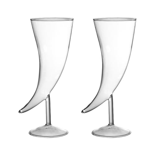 Creative Glass Horn-Shaped Goblet Glasses for Cocktails, Set of 2, Transparent, 9.09 X 3.34 Inches, Ideal for Weddings, Parties, Bars, and Home Use