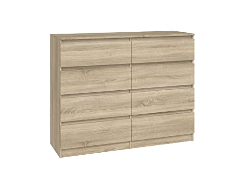 CDF Cómoda – Roble Sonoma – 8 cajones – Fondo 40 cm – Ancho 120 cm – para salón y Dormitorio – Gran Capacidad Moderna