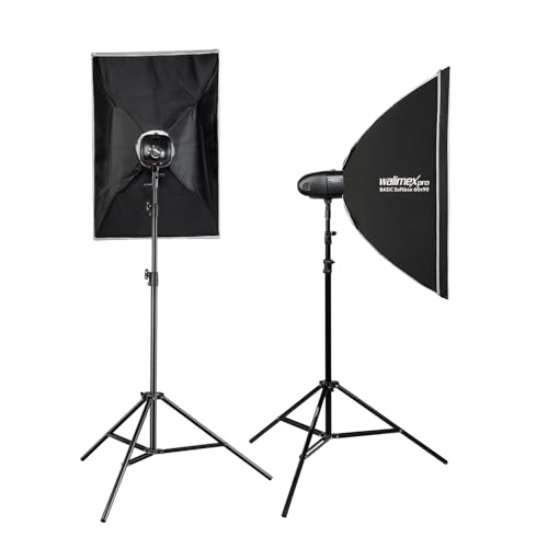 Walimex pro Newcomer 300 II Set Double - 300 Ws Blitzleistung, auslösen per Funk 2,4GHz, LED-Einstelllicht, Blitzdauer 1/800-1/1200s, Bowens/walimex pro-Anschluss, ideal für kleine Studios