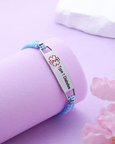 Image of JF.JEWELRY Pre-Engraved Type 1 Diabetes Medical Alert ID Bracelet | Nylon Rope Braided Medical Alert Bracelet, 6.0-8.5 Inches Adjustable