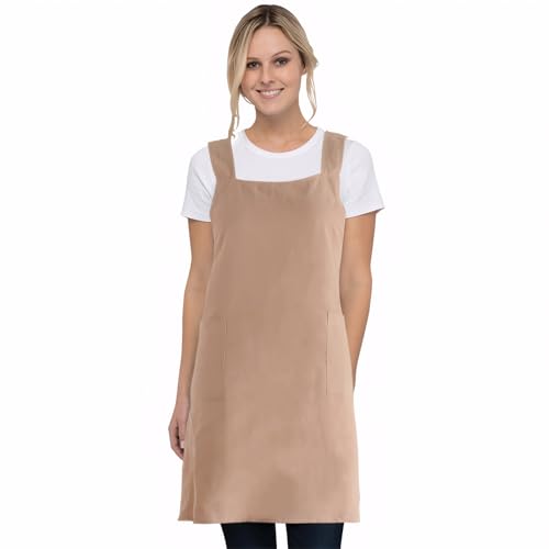 DecorDwell Delantales de Cocina, Delantal Cruzado con 2 Bolsillos, Chef Delantal,Algodón, Ajustable, Impermeable, para Cocinar, Barbacoa, Hornear, Restaurante y Jardinería Cafetería(Caramelo)