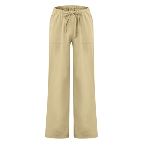 Plus Size Linen Pants Men Loose Fit Casual Drawstring Elastic Waist Pants Lightweight Summer Beach Trousers w/Pockets3