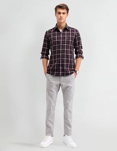 Image of Arrow Sport Men Slim fit Cotton Checked Long Sleeves Semi-Cutaway Collar Shirt