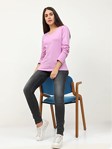 Image of FLEXIMAA Women's Cotton Plain Round Neck Full Sleeve T-Shirt