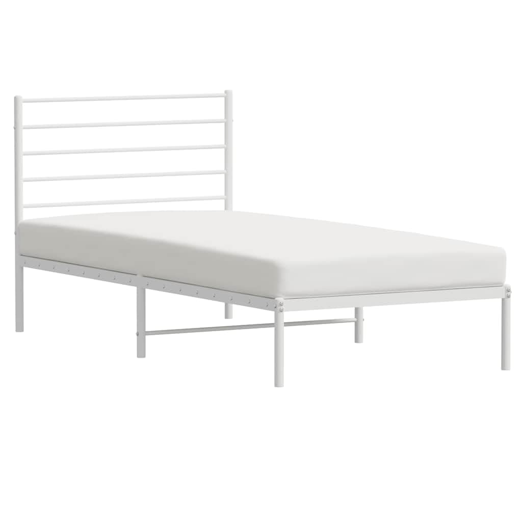 Metalowa rama łóżka z listwami Biały 75x190 cm | Metalowe łóżko z wezgłowiem białe 75x190 cm solidna rama bez materaca z miejscem do przechowywania do sypialni i pokoju