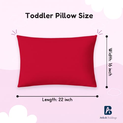 Image of Atiksh Beddings 16x22 Youth Pillowcase, Pack of 2 Toddler Travel Pillow Cases, 100% Egyptian Cotton, 600 Thread Count, Zipper Closure, Small Kids Pillowcase for Travel, Red