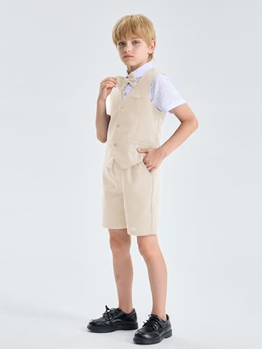 Image of LOLANTA Boys Linen Suit 4 Piece Summer Gentleman Outfit Kids Shorts Set