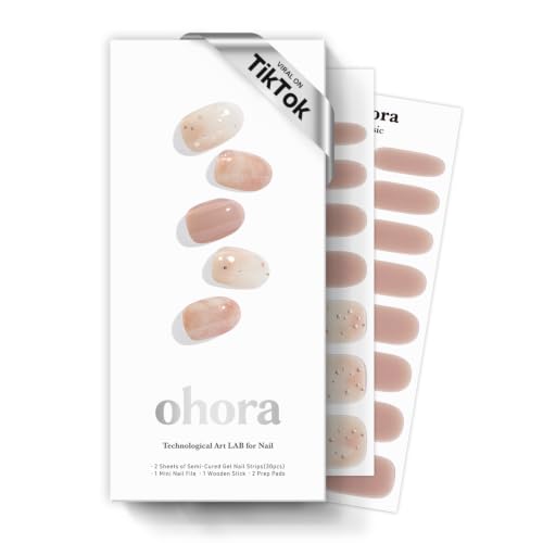Image of ohora Semi Cured Gel Nail Strips | Pink, Marble, Glitter | N Sheer Blush