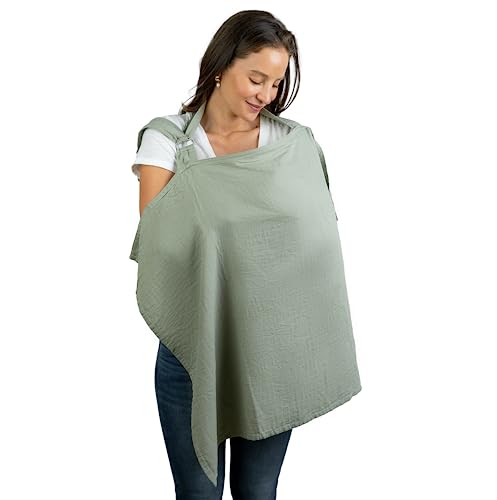 Image of Muslin Nursing Cover for Baby Breastfeeding, Soft & Breathable Cotton Breastfeeding Cover for Mom with Rigid Hoop for Mother Nursing Apron by Comfy Cubs (Sage)