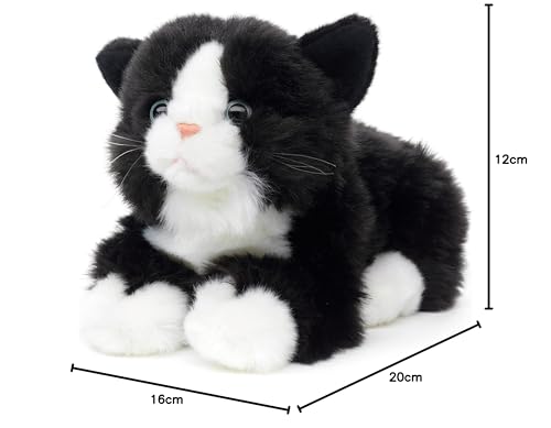 Uni-Toys - Katze schwarz-weiß, liegend - 20 cm (Länge) - Plüsch-Kätzchen - Plüschtier, Kuscheltier