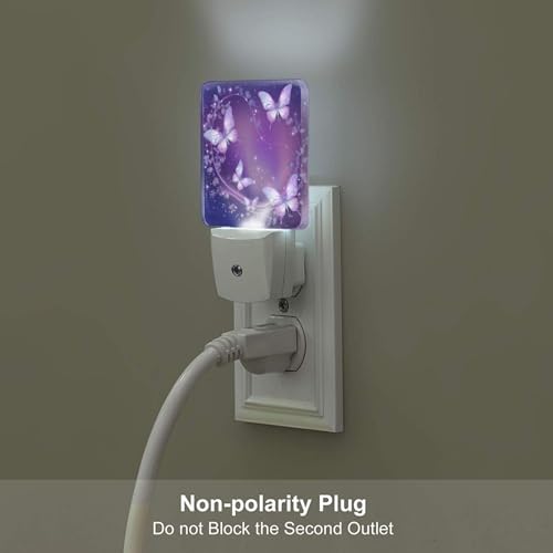 Image of Purple Butterfly Night Light Set of 2, Sparkle Star Auto Sensor LED Dusk-to-Dawn Nightlights, Plug-in Sensor Lamp for Bedroom Bathroom Kitchen Hallway Stairs Decorative