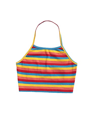 Milumia Girl's Boho Rainbow Striped Halter Neck Crop Top Camisole Multicolor A 8 Years