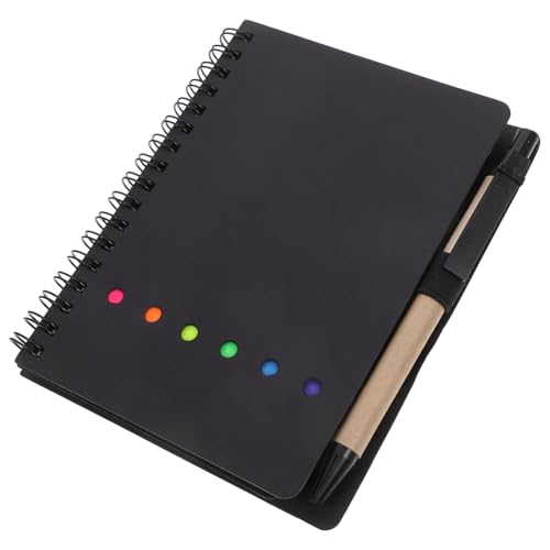 TEMPNAP コイル ノート ノートブック メモ帳 タグ スパイラル マーカー パッド スパイラル メモ パッド 小型 メモ帳 付き ペン 旅行 ライティング ジャーナル ジャーナル スケッチブック 日記 本 紙 黒