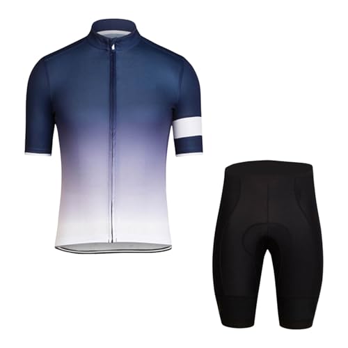 RUMAOZIA Conjunto de maillot de ciclismo para hombre, de manga corta, transpirable, de secado rápido, con cremallera, camiseta de ciclismo + pantalones para ciclismo y bicicleta de carretera, azul