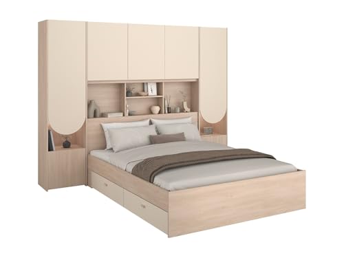 Vente-unique-Letto a ponte 140 x 190 cm con vani portaoggetti