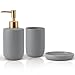 YADIMI Set di Accessori da Bagno in Ceramica, 3 Pezzi Lusso Moderno Accessori per Il Bagno con Portasapone, Distributore di Lozione e Bicchiere per Spazzolino, Grigio