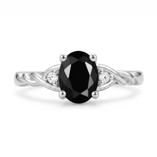 Image of Rylos Sterling Silver Classic Birthstone Ring - 7X5MM Oval Gemstone & Diamonds - Women's Jewelry, Sizes 5-10