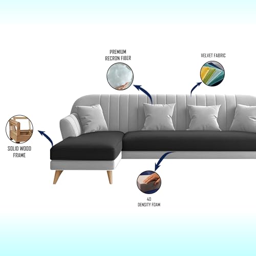 Image of Atticus LHS 6 Seater L Shape Sofa Set for Living Room (Black Grey Fabric) Premium Fabric Sofa Set