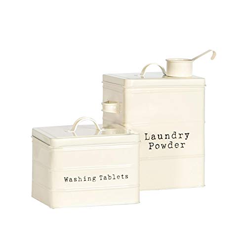 Harbour Housewares 2 x Weinlese-Metall Waschpulver und Tablets Lagerung Tins - Utility Storage Kanistern - cm - Creme