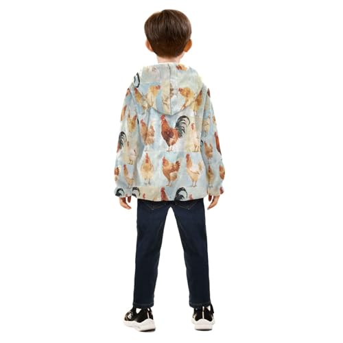 Chicken Pattern Print on Fabric Toddler Fleece Jacket Girl Boys Hooded Fleece Jacket Coat Warm Outwear Zip-up 3-10T4