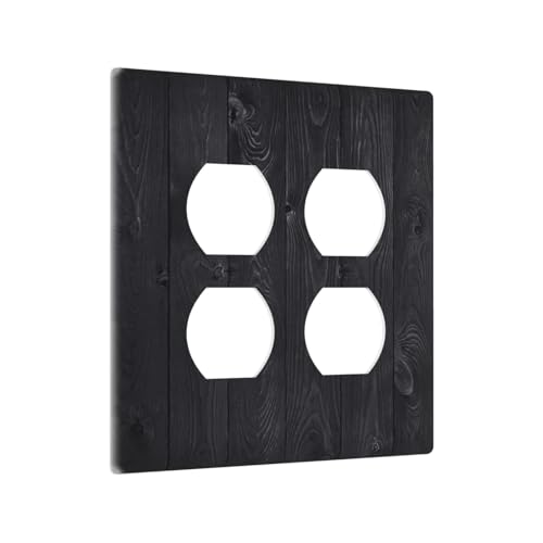 Decorative Outlet Covers Vintage Black Wood Plank Wooden Board 2 Gang Outlet Cover Wall Plate Double Duplex Light Switch Cover Plate Switch Plate Covers for Farmhouse Decor